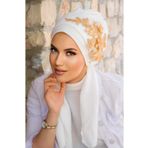 Aişe tesettür Beyaz Gold Nakışlı Atkılı Abiye Bone - 60101