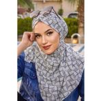 Aişe tesettür Beyaz Siyah Desenli Hazır Şal Eşarp