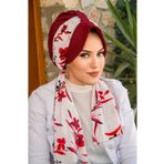 Aişe tesettür Bordo Beyaz Çiçek Desen Şapka Bone