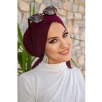 Aişe tesettür Bordo Çapraz Bone