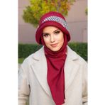 Aişe tesettür Bordo Dama Aksesuarlı Atkılı Vintage Şapka