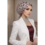 Aişe tesettür Bordo Gümüş Simli Abiye Eşarp Bone