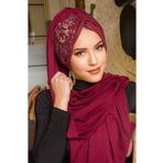 Aişe tesettür Bordo Güpürlü Abiye Şal