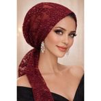 Aişe tesettür Bordo Simli Abiye Eşarp Bone