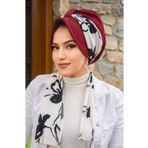 Aişe tesettür Bordo Siyah Çiçek Desenli Şapka Bone