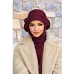 Aişe tesettür Bordo Taş Detay Vintage Şapka