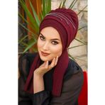 Aişe tesettür Bordo Taşlı Abiye Atkılı Bone