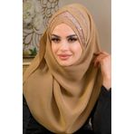 Aişe tesettür Camel Çapraz Bant Abiye Double Şal