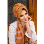 Aişe tesettür Camel File Fularlı Şapka Bone
