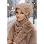 Aişe tesettür Camel Gold Tokalı Tesettür Şapka