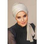 Aişe Tesettür Ekru Taşlı Atkılı Abiye Bone