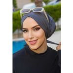 Aişe tesettür Füme Çapraz Deniz - Havuz Bonesi