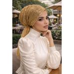 Aişe tesettür Gold Payetli Abiye Eşarp Bone