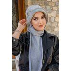 Aişe tesettür Gri Aksesuarlı Atkılı Vintage Şapka