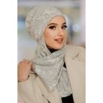Aişe tesettür Gri Beyaz Desenli Kışlık Kelebek Bone Şal