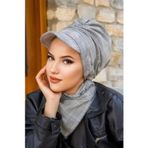 Aişe tesettür Gri Ekose Büzgülü Tesettür Şapka