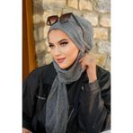 Aişe tesettür Gri Fitilli İnce Triko Tesettür Bere