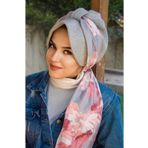 Aişe tesettür Gri Pudra Soft Dolgulu Fularlı Şapka Bone