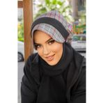 Aişe tesettür Gri Siyah Ekose Desen Tesettür Şapka