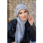Aişe tesettür Gri Taşlı Aksesuarlı Vintage Şapka