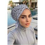 Aişe tesettür Gri Yazı Desen Çapraz Havuz - Deniz Bonesi
