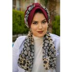 Aişe tesettür Gülkurusu Bordo Desen Fularlı Şapka Bone