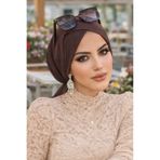 Aişe tesettür Kahve Çapraz Bone / Deniz - Havuz Bonesi