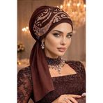 Aişe tesettür Karamel Gold Motifli Atkılı Abiye Bone