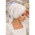 Aişe tesettür Kırık Beyaz Tül Abiye Tokalı Bone