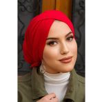 Aişe tesettür Kırmızı Çapraz Bantlı Bone