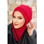 Aişe tesettür Kırmızı Desen Maskeli Bere