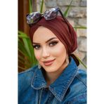 Aişe tesettür Kızıl Kahve Çapraz Havuz & Deniz Bonesi
