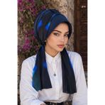 Aişe tesettür Lacivert Saks Mavi Batik Fularlı Şapka Bone