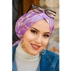 Aişe tesettür Lila Ekru Çapraz Bantlı Bone