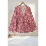 Aişe tesettür Pudra Çiçekli Önü Bağlamalı Kimono Tunik / Ütü İstemez 85 CM BOY