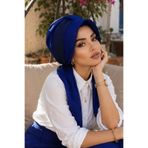 Aişe tesettür Saks Mavi Fularlı Şapka Bone
