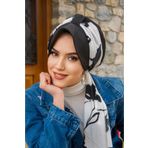 Aişe tesettür Siyah Beyaz Çiçek Desenli Şapka Bone