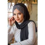 Aişe tesettür Siyah Beyaz Desen Kelebek Model Büzgülü Bone Şal