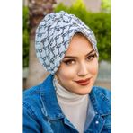 Aişe tesettür Siyah Beyaz Hat Desenli Tesettür Şapka Bone
