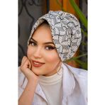 Aişe tesettür Siyah Beyaz Spiral Desenli Tesettür Şapka Bone