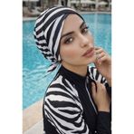 Aişe tesettür Siyah Beyaz Zebra Çapraz Havuz - Deniz Bonesi