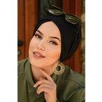 Aişe tesettür Siyah Çapraz Bantlı Dolgulu Bone