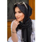 Aişe tesettür Siyah Çiçek Ön Desenli Şapka Şal