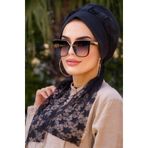 Aişe Tesettür Siyah Dantel Fularlı Bone