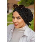 Aişe tesettür Siyah Desenli Çapraz Bone
