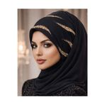 Aişe tesettür Siyah Gold Simli Abiye Şal