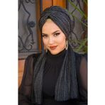 Aişe tesettür Siyah Gümüş Simli Piliseli Abiye Tokalı Bone