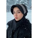 Aişe tesettür Siyah Kazayağı Detaylı Atkılı Tesettür Şapka