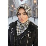 Aişe tesettür Siyah Kazayağı Kaşe Şapkalı Bone Ve Etol Takım