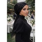 Aişe tesettür Siyah Payet Abiye Eşarp Bone
